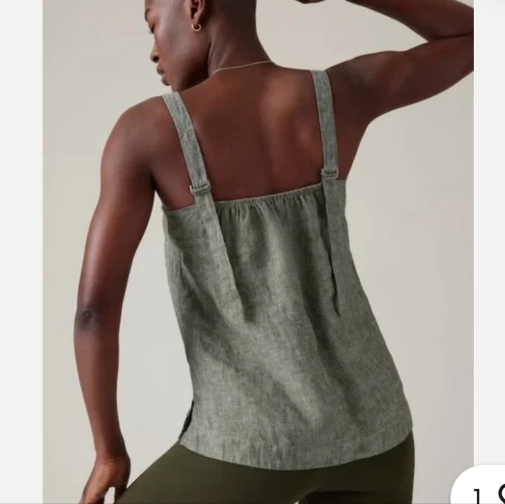 Athleta Voyager Linen Tank Top Aspen Green Size Small